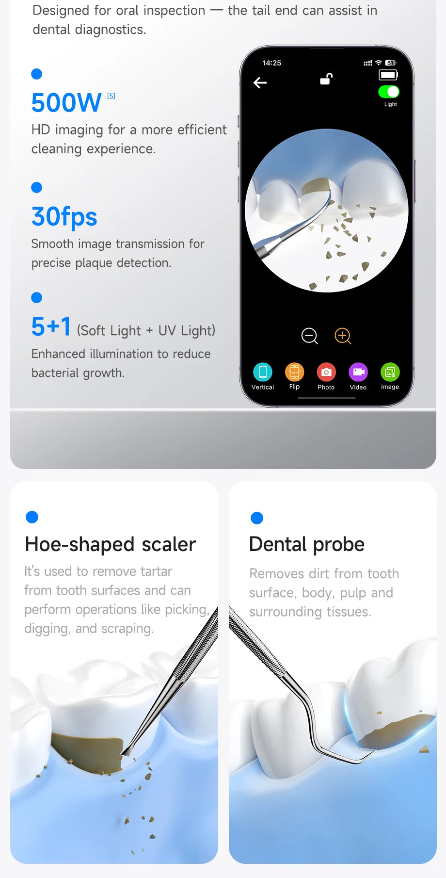 M1 Visible Electric Ultrasonic Teeth Cleaner with 500MP Camera Tartar Remover Coffe/Tobacco Stains Cleaning Teeth Whitening Tool