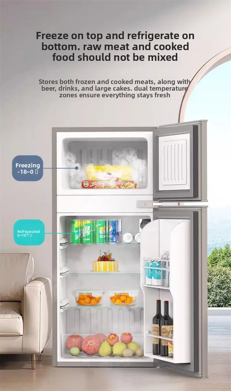 Energy Saving Refrigerator with Double Doors Small Refrigerator Home Dormitory Rental Room Freezer Refrigeration Mini Bar Fridge