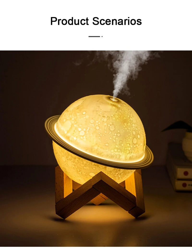 Moon Air Diffuser 880ML Aroma Spreader Ultrasonic Portable Air Humidifier USB Air Shooter Full Moon Light Night Home Decor
