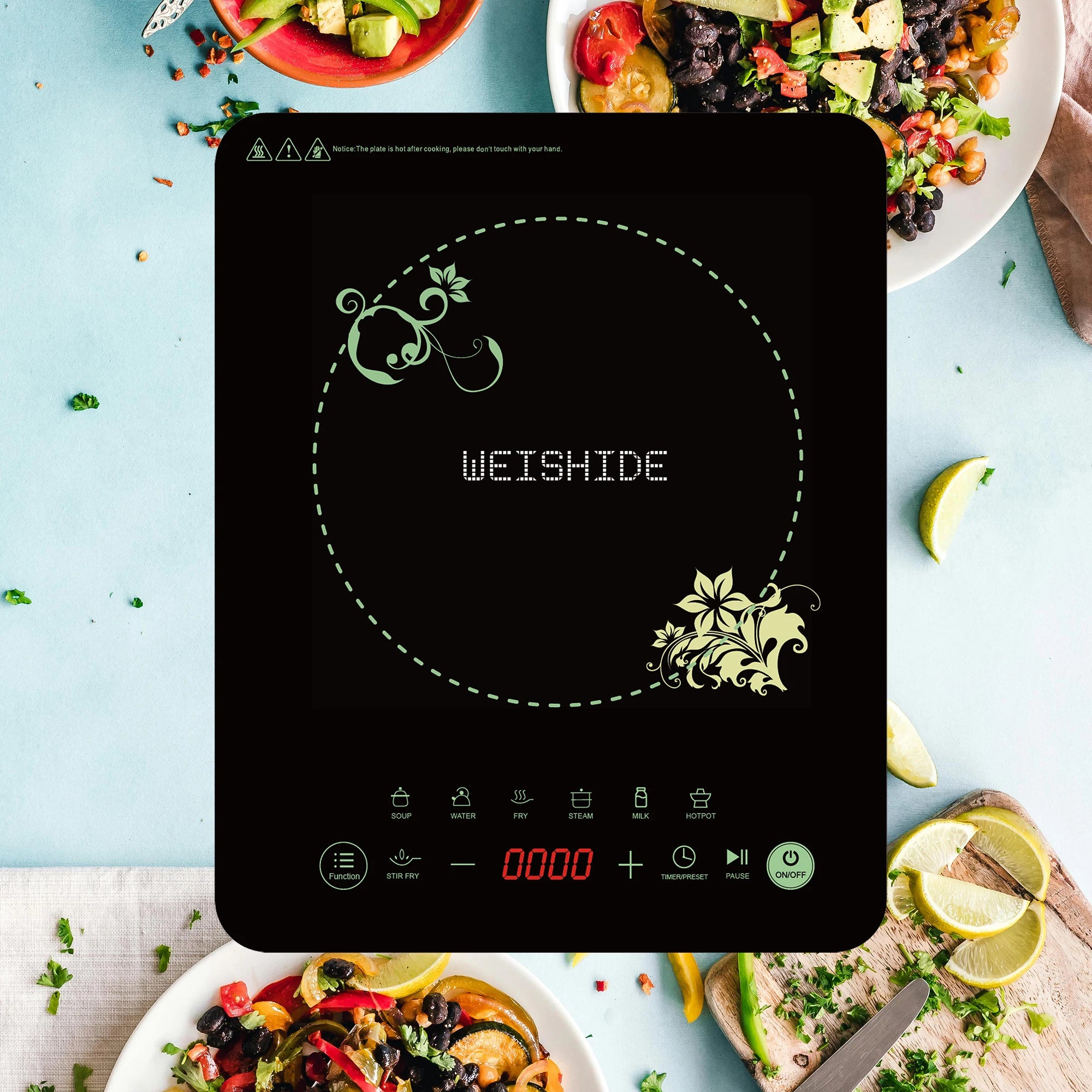 Multifunction Induction Cooker Ceramic 1200W-1800W Portable Electric Cooktop Preset Temperature Stir-Fry Timer Preset Child Lock