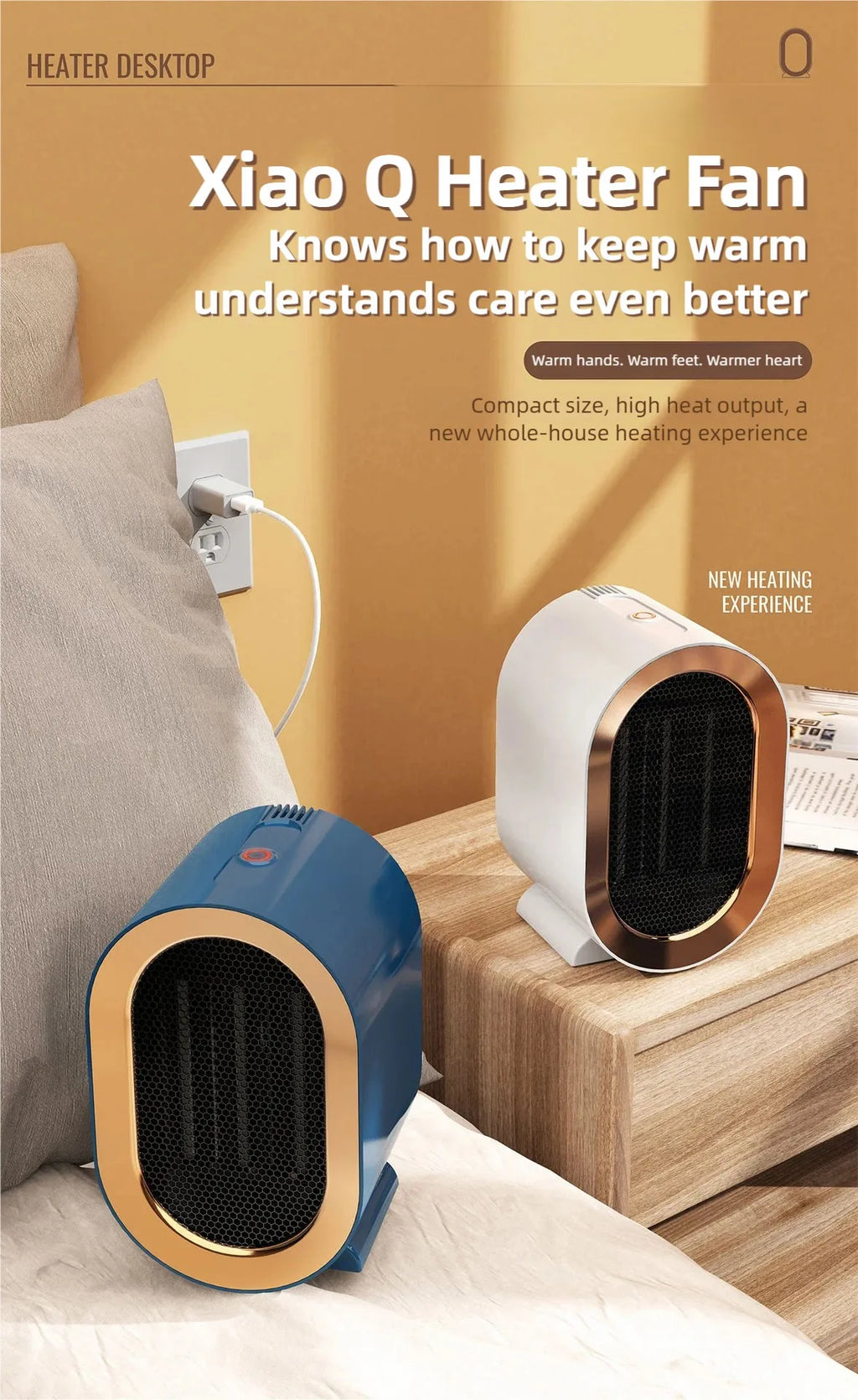 2025 New1200W Portable Electric Heater Mini Desktop Fan Heater Smart Warm Air Machine Home Bedroom Office Winter Heater