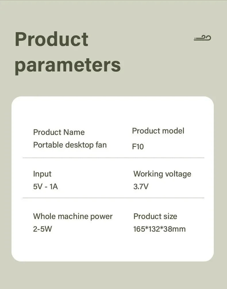 Portable Desk Fan USB Rechargeable Fan 180° Tilt Folding Personal Fan With Power Display 5 Speeds Ultra Quiet Table