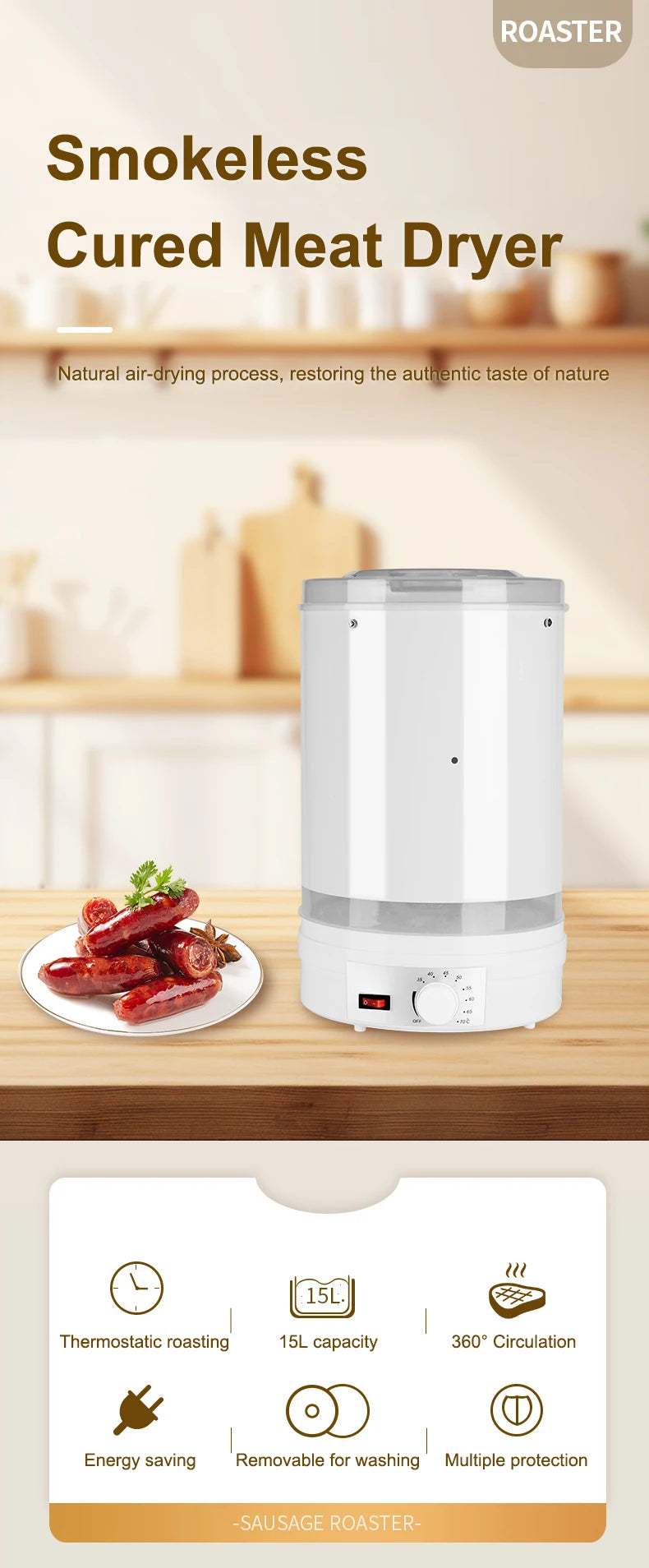 Smokeless Sausage Roaster Cured Meat Pickled Food Dryer Thermostatic Baker Roasting Stove Hot wind circulation Fruit Dehydrator