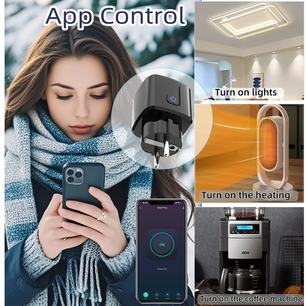 Tuya Smart Socket WiFi Remote Control EU Plug with Energy Monitoring 16A/20A Voice Control Google/Alexa Timed