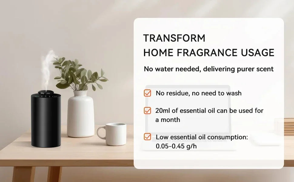 Car Waterless Essential Oil Diffuser Battery Operated Cordless Aromatherapy Diffuser With Timing 3 Mist Levels Car Diffuser