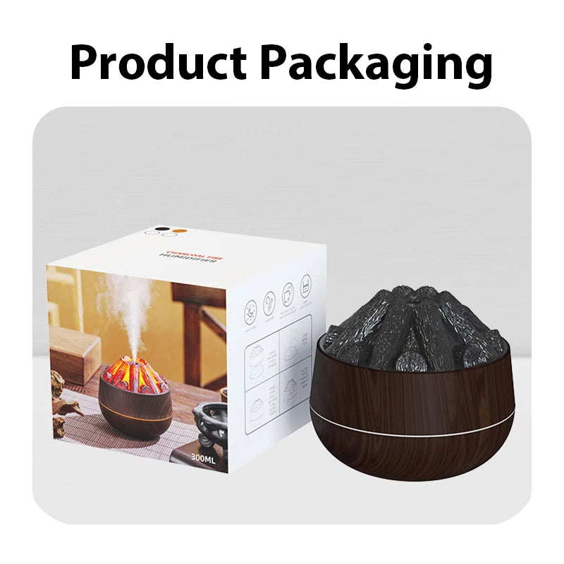 2026 Simulation Flame Cool Mist Humidifier 300ml Ultrasonic w/ Night Light, Silent Desktop for Bedroom Office Home