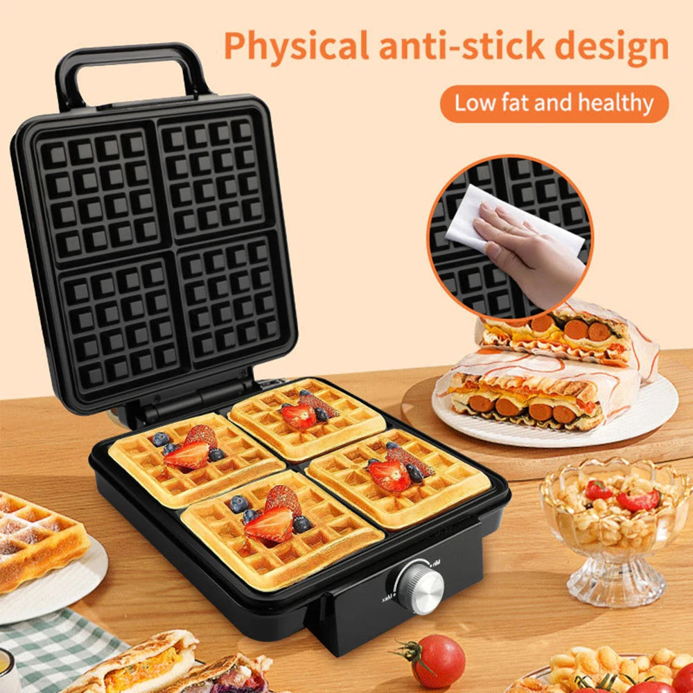 4-Slice Belgian Waffle Maker 1500W Double Heating Non-Stick Egg Cake Oven Pancake Egg Waffle Cake Machine Temperature Control