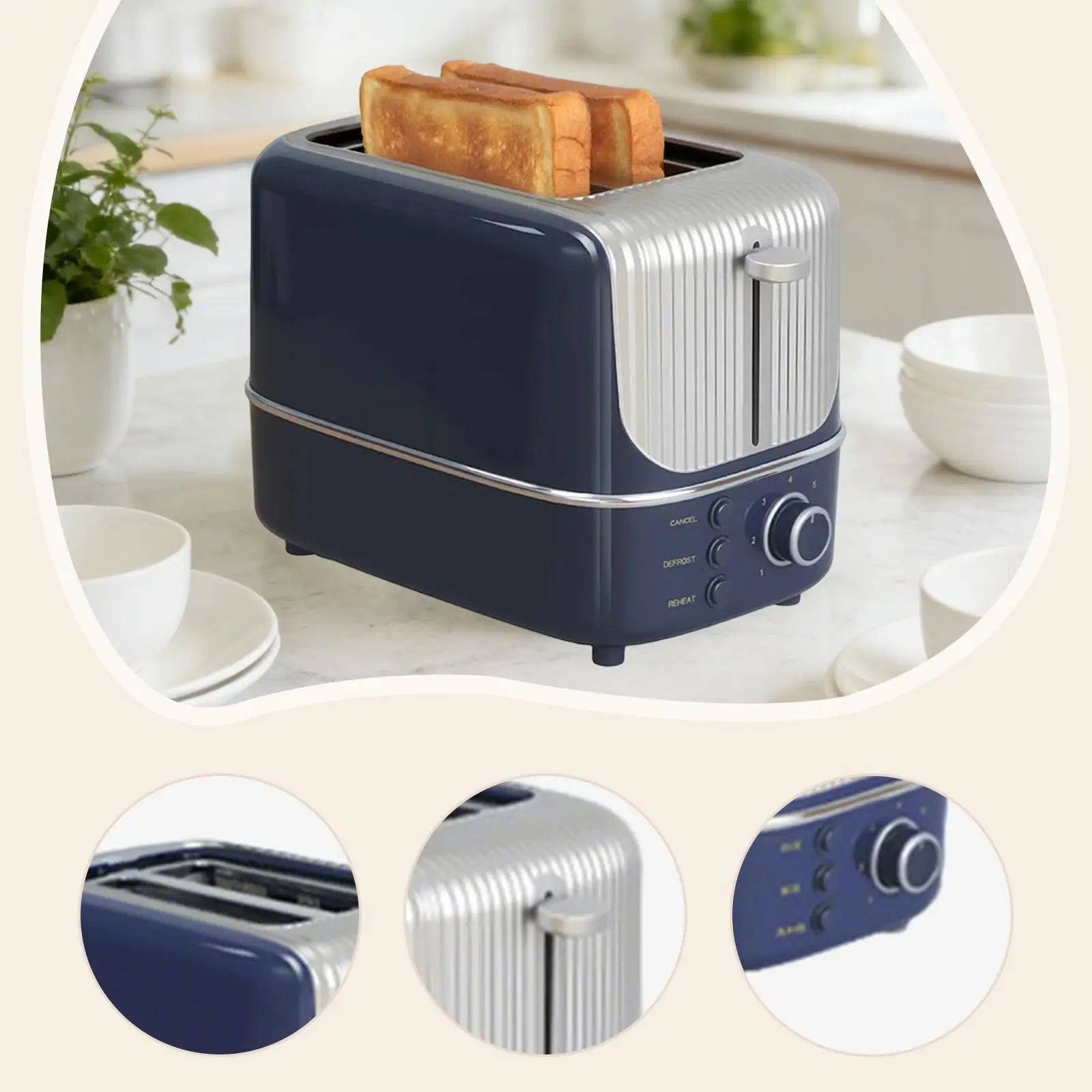 2 Slice Bread Toaster Stainless Steel Electric Breakfast Machine with 9 Browning Settings Compact Sandwich Maker Home Kitchen