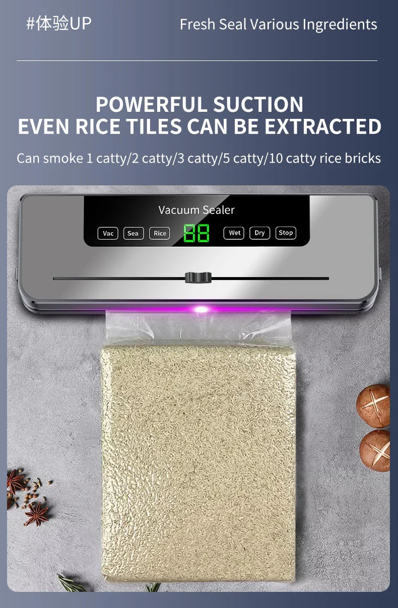 Vacuum Sealer Machine 139KPa Strong Suction Dry Moist Mode Automatic Food Sealer with Digital Timer, Built-in Cutter
