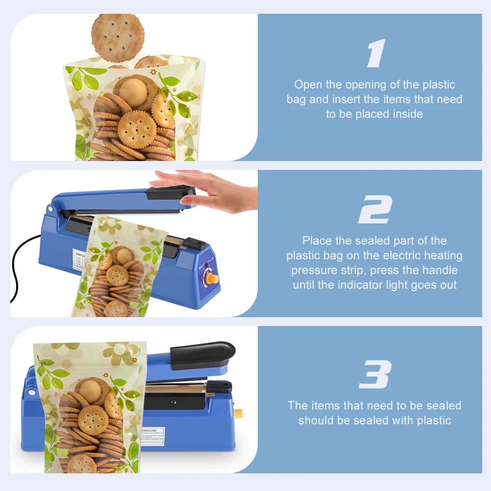 200mm Heat Sealing Machine Home Impulse Sealer Kitchen Food Vacuum Seal Kraft paper/Plastic Bag Meat/Candy/Fruit Storage 220V