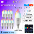 1-10PCS LED Candle Tuya Bulb WiFi E14 Smart RGB CW AC 85-265V 6W LED Lamp C37 Bulbs App Voice Control Support Alexa Google Home