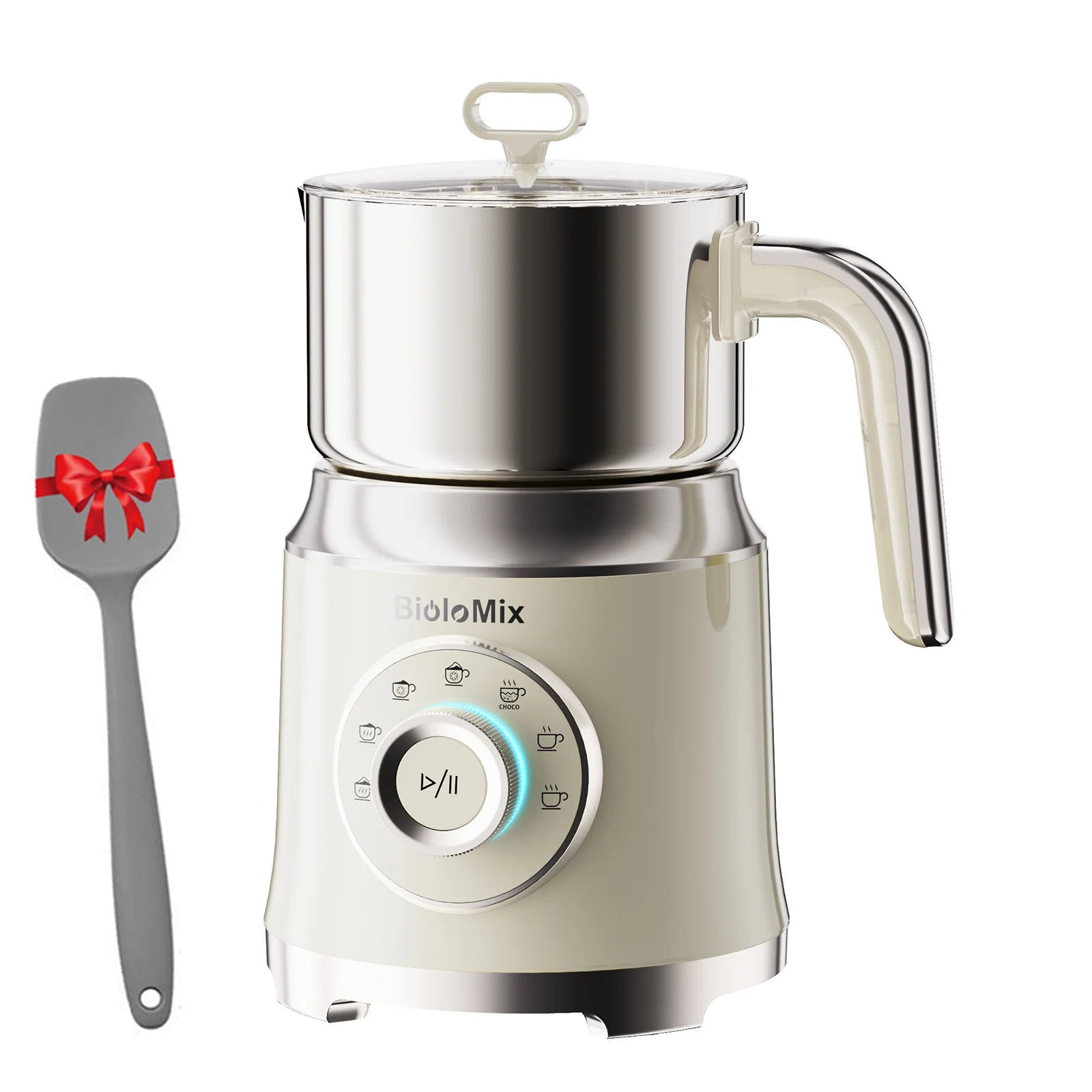 BioloMix Electric Milk Frother Automatic, Foamer for Coffee Cappuccino Latte 7 in 1 Hot and Cold Foam Maker Milk Frother Foamer