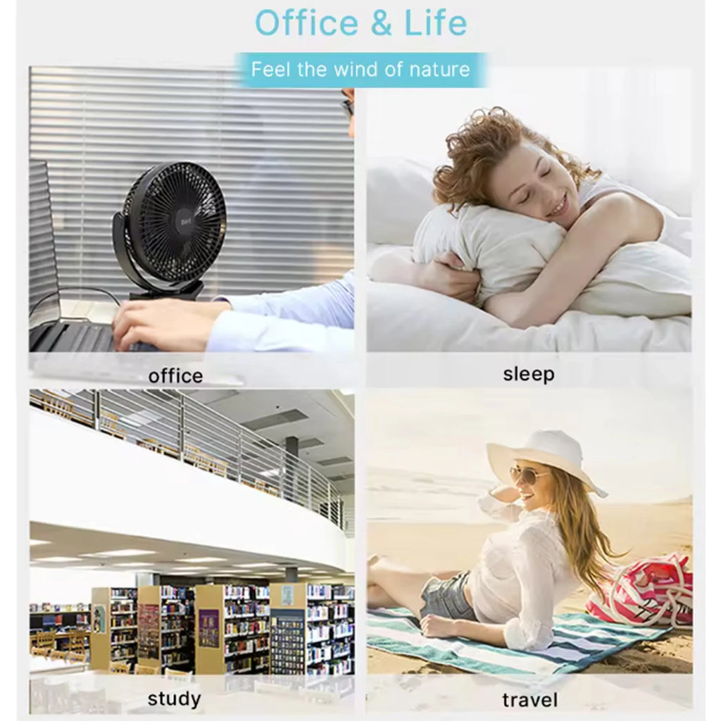 6-Inch Rechargeable Battery Operated Clip on Fan, Air Circulating USB Fan,Portable for Outd Camping Tent Beach or Car