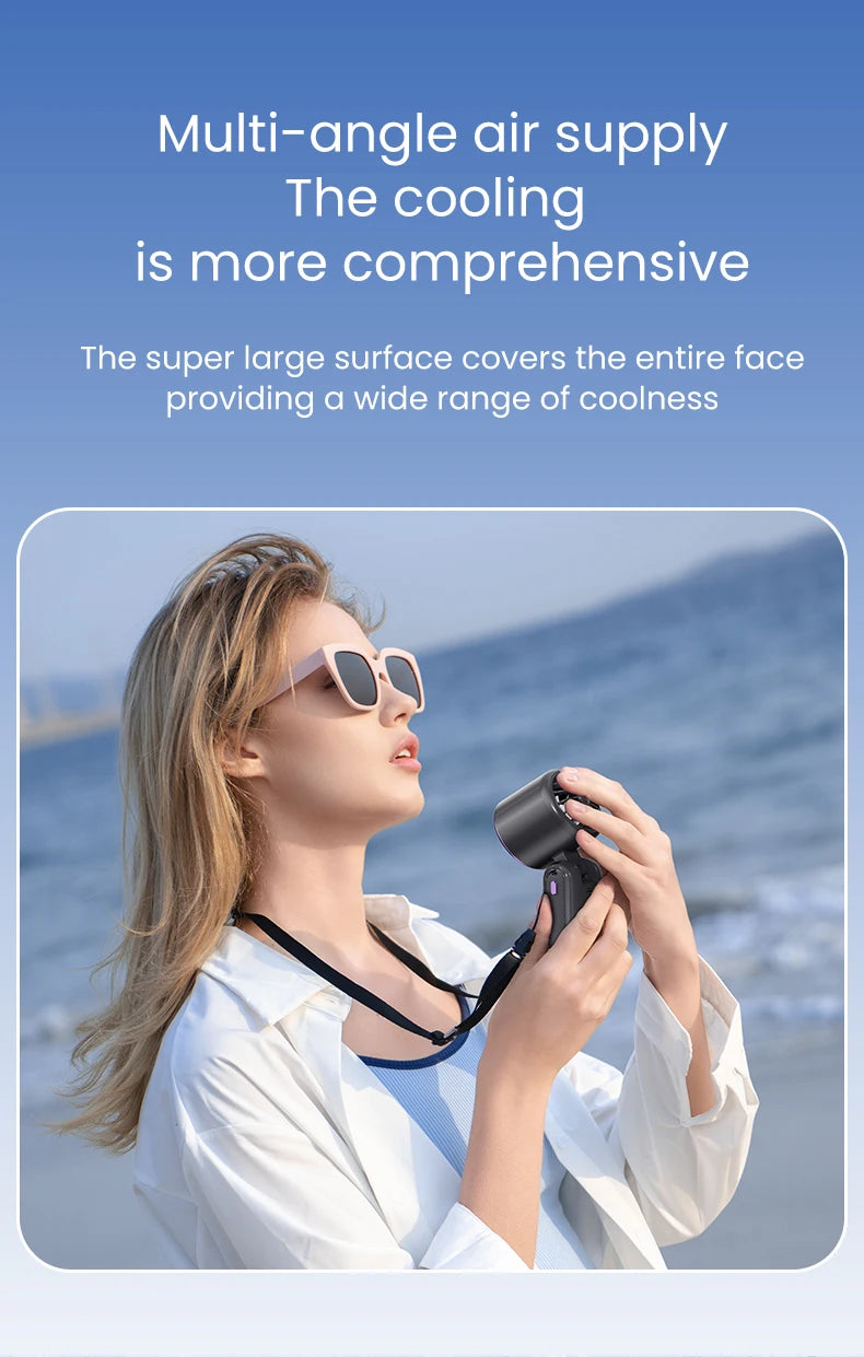 2025 New Ice Pack High-Speed Handheld Eletric Fan 100 Speed Adjustable Folding Mini Fan Portable Outdoor Hanging Neck Small Fan