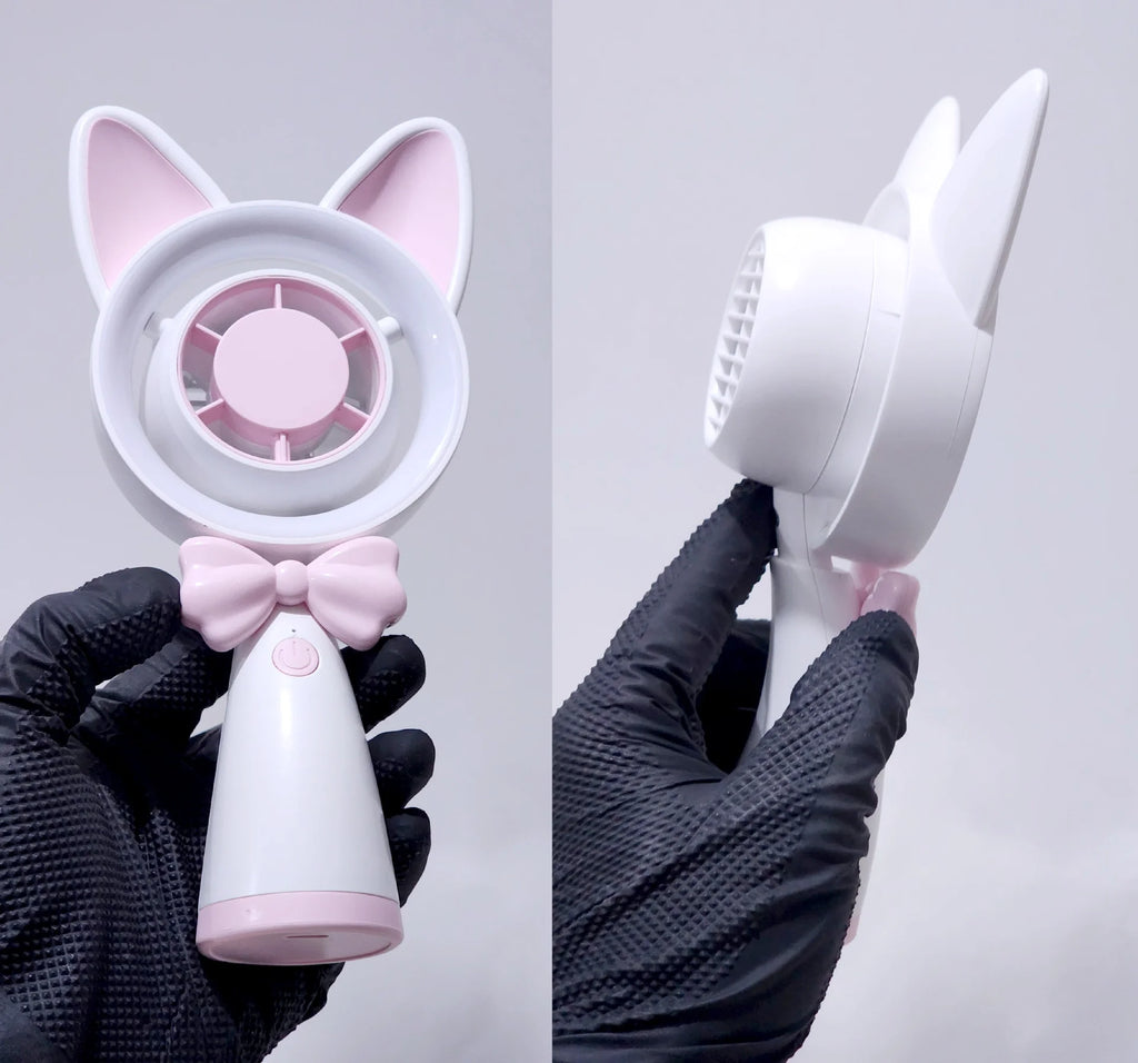 New Cat-Shaped Handheld Fan with Strong Wind, USB Charging, Suitable for Student Dormitories, Desktop Small Fan with Light