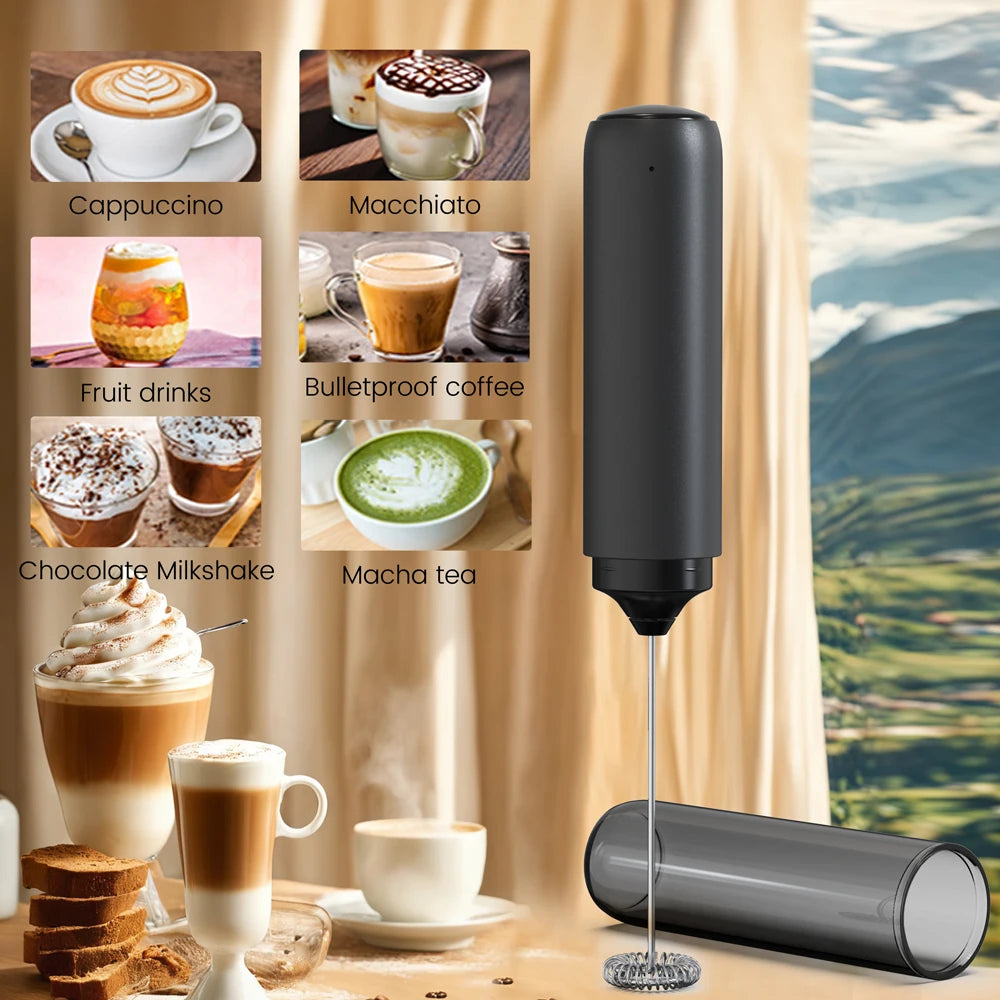 Electric Milk Frother Rechargable Kitchen Stirrer Handheld Coffee Frothing Wand Foam Maker Lattes Whisk Drink Mixer Egg Beater