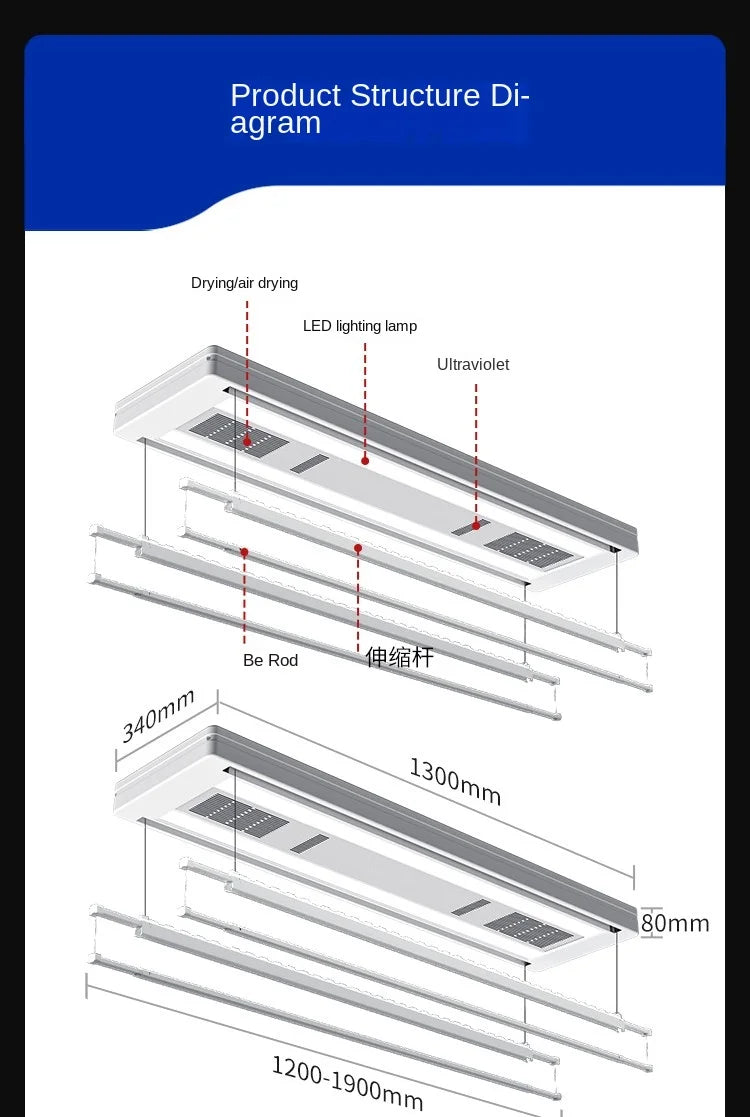 Smart Automatic Ceiling-Mounted Intelligent Lift Electric Laundry Dryer Supply Foldable Clothes Drying Rack for Balcony