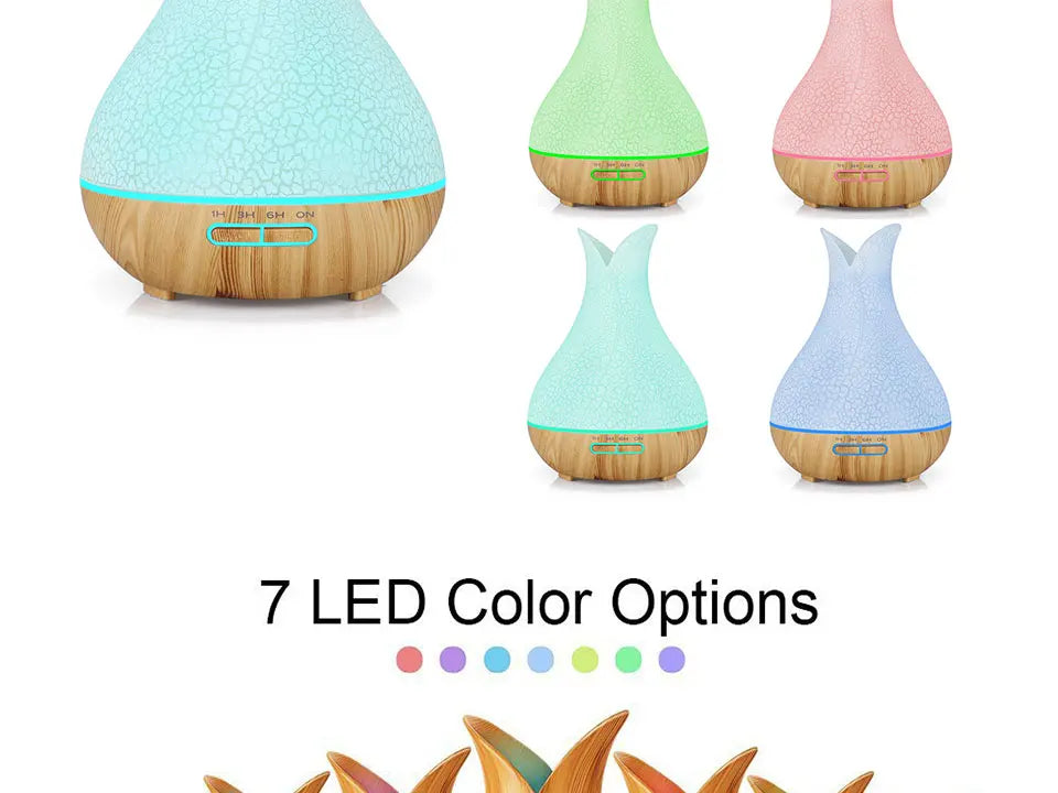 Electric Air Humidifier Remote Control Diffuser Aroma Humidifier Oil Diffuser Ultrasonic Wood Grain Mist Maker 7Color LED Light