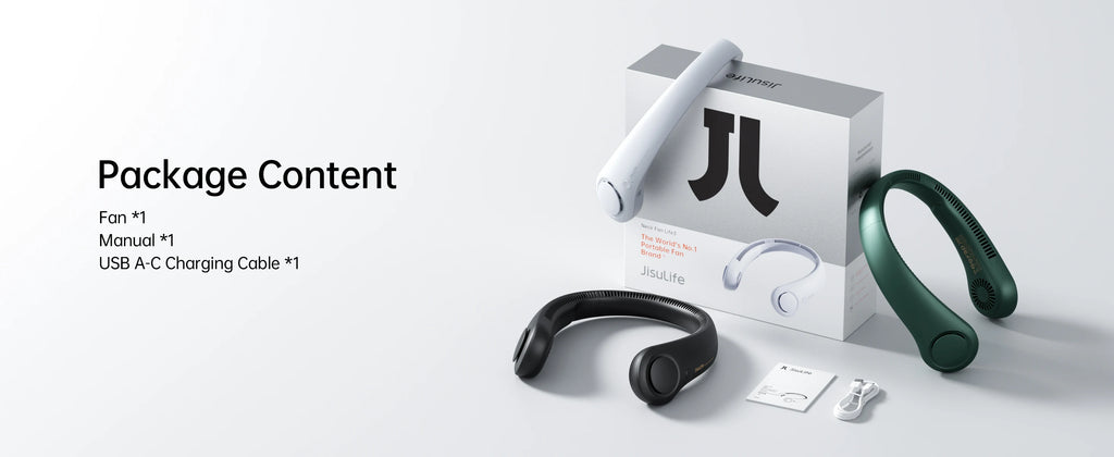 JISULIFE Portable Neck Fan, 4000mAh Battery Rechargeable, 5 Speeds Adjustable, Twistable Hands-Free Bladeless Neckband for Sport