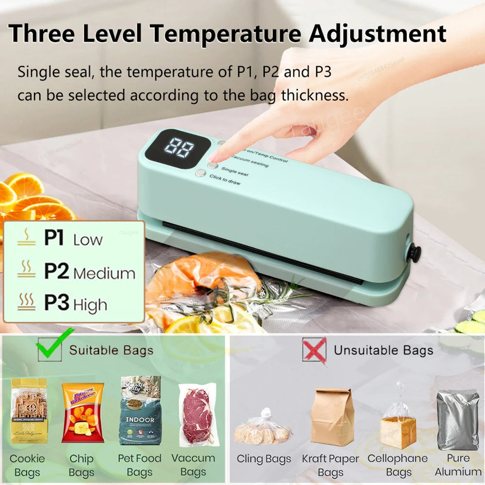 Vacuum Sealer Handheld Food Packaging Sealing Machine Home Wireless Vacuum Sealer Pump With Reusable Zipper Vacuum Bags