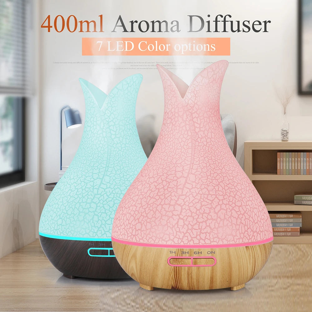 Electric Air Humidifier Remote Control Diffuser Aroma Humidifier Oil Diffuser Ultrasonic Wood Grain Mist Maker 7Color LED Light