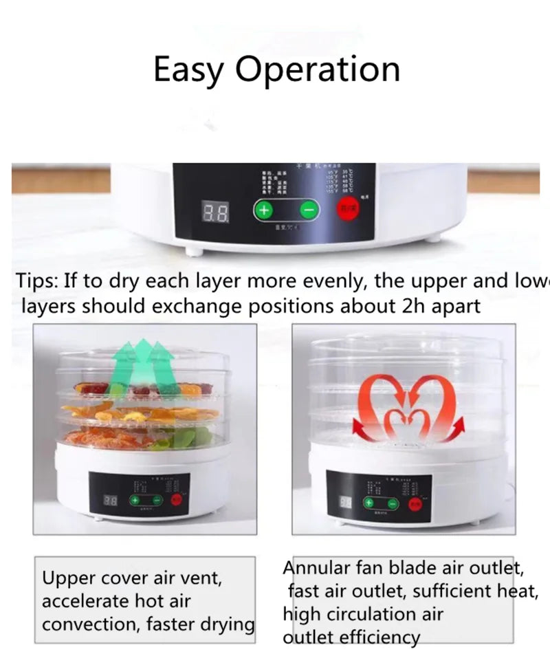 MINI Digital Food Dehydrator Vegetables Fruit Dryer Household Meat Drying Machine With 5 Trays 220V