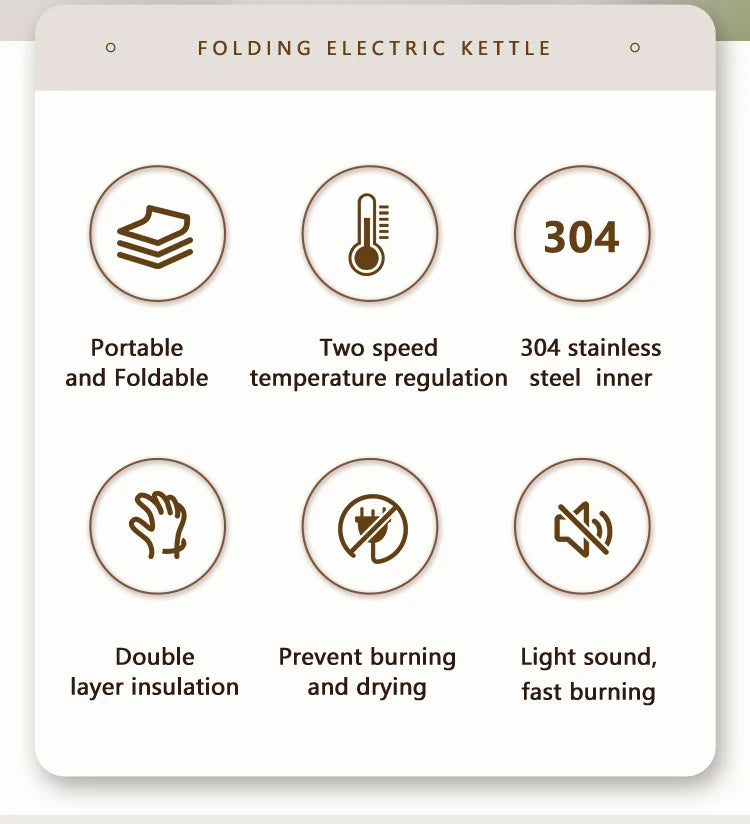 GELAIBO Electric Kettle Folding Kettle Travel Portable Kettle 304 Stainless Steel Electric Kettle Double-Layer Anti-Multifunctio