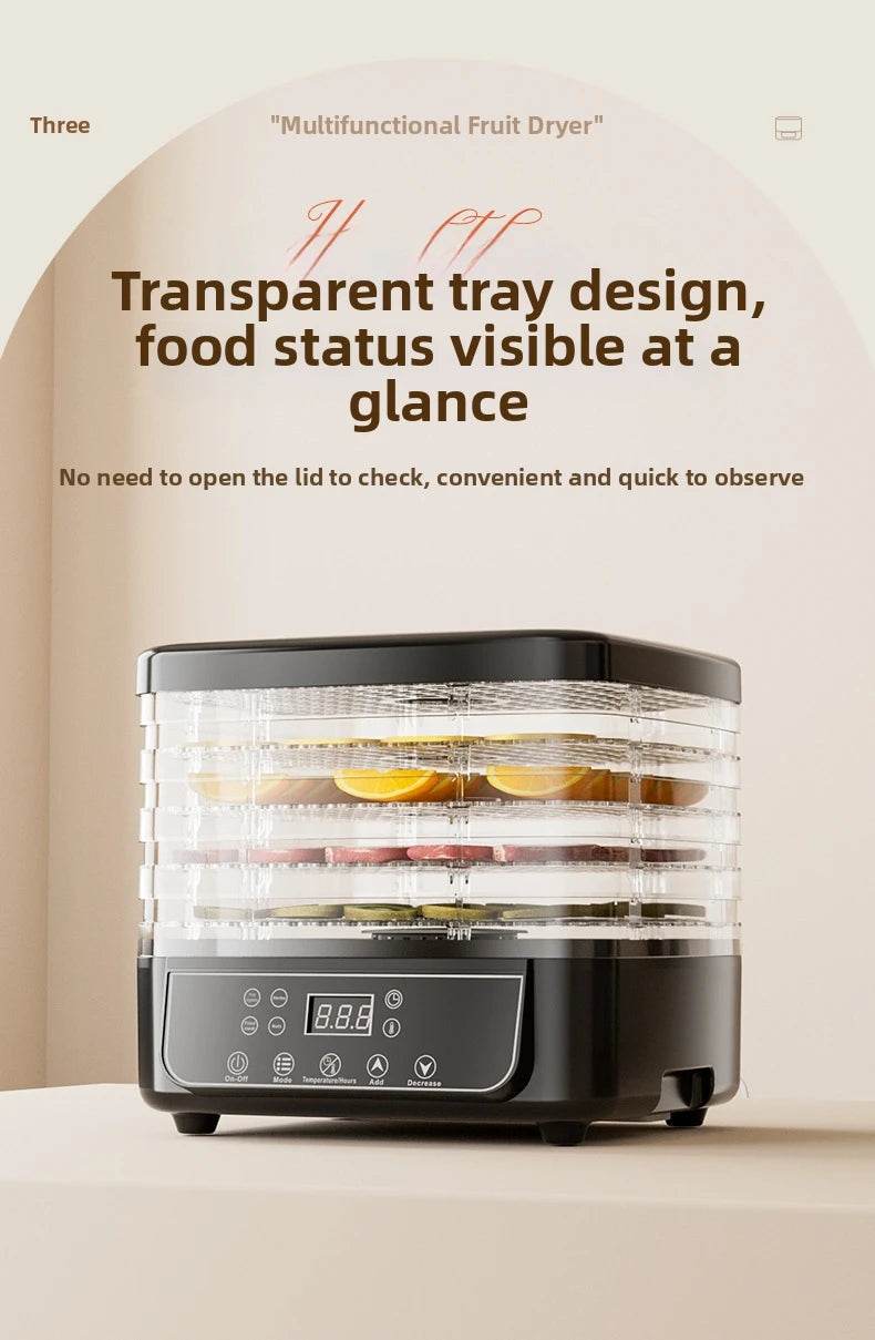 5-Tier Food Dehydrator, BPA-Free Plastic, 160W Drying Power, 30-70℃ Adjustable Temperature, 72H Timer, for Fruits/Herbs/Jerky,