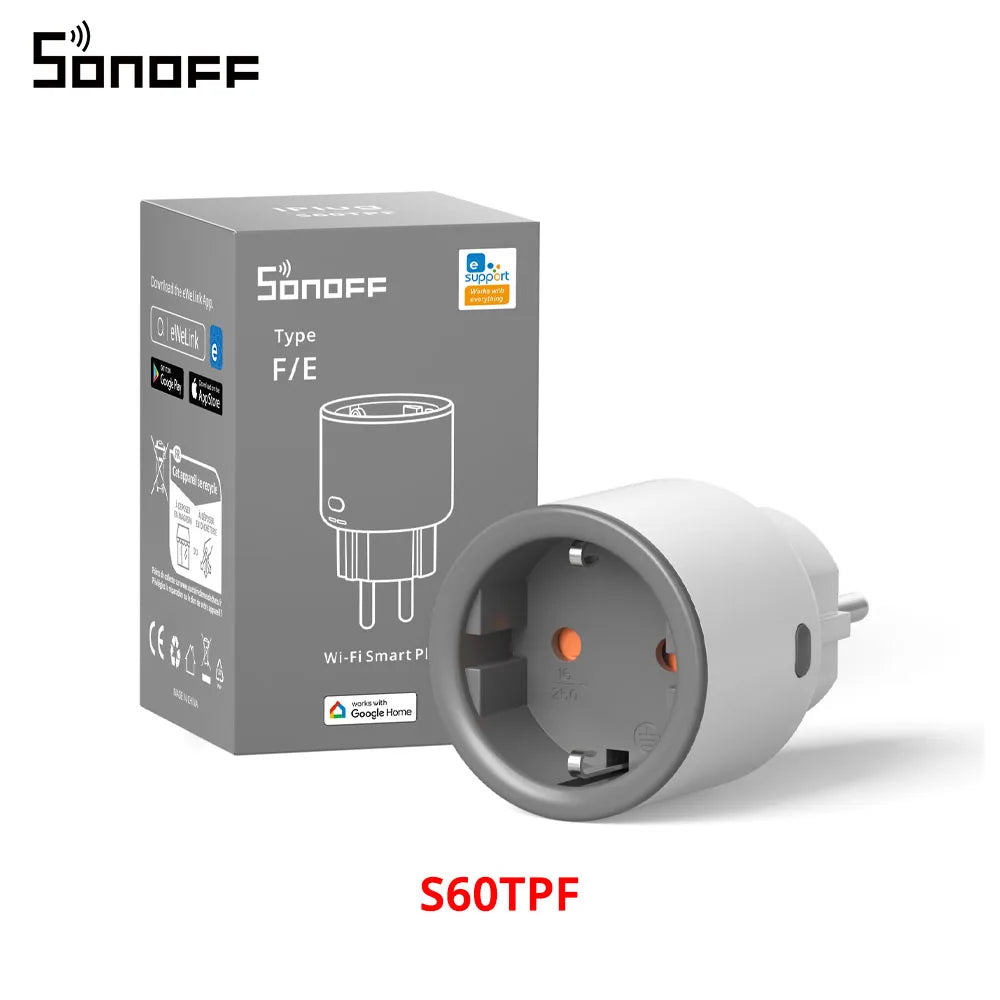 SONOFF S60  EU/UK WiFi Smart Plug with Power Monitor Outlet  Smart Socket Overload Protection Timer for Alexa Google Home Alice