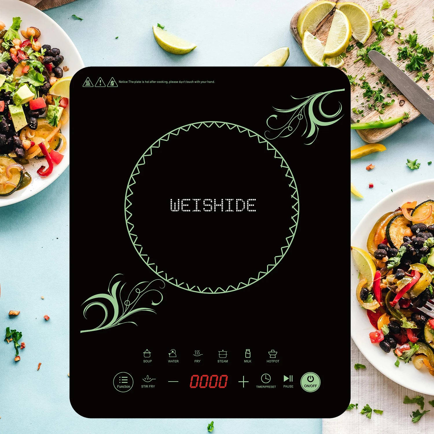 Multifunction Induction Cooker Ceramic 1200W-1800W Portable Electric Cooktop Preset Temperature Stir-Fry Timer Preset Child Lock