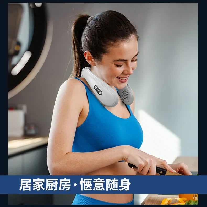 New Portable Neck Fan 5200mAh Neck Air Conditioner Rechargeable Semiconductor Cooling Fan Outdoor Personal Fan Wearable Cooler