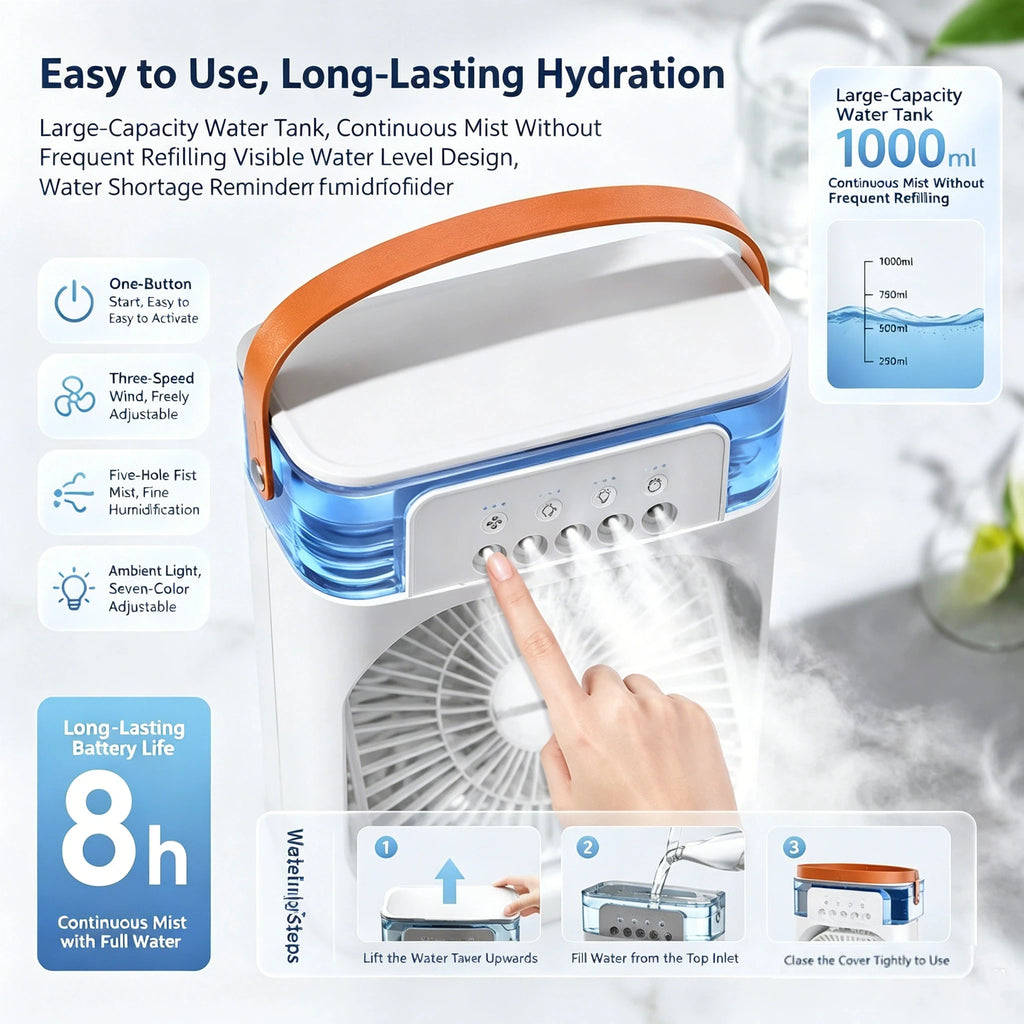 Lenovo 5 Holes Air Conditioner Fan USB Air Cooler Humidifier Water Portable Mist Spray LED Night Light Desktop Cooling Fan 2026