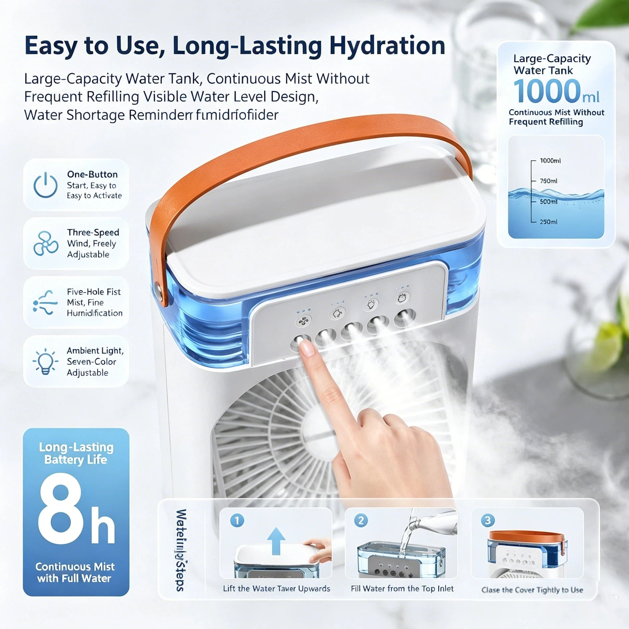 Lenovo 5 Holes Air Conditioner Fan USB Air Cooler Humidifier Water Portable Mist Spray LED Night Light Desktop Cooling Fan 2026