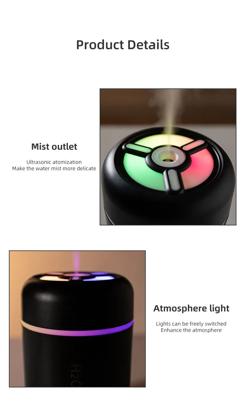 2025 New Portable Colorful Humidifier for Car Home USB Mini Air Humidifier with LED Night Light Silent Ultrasonic Humidifier