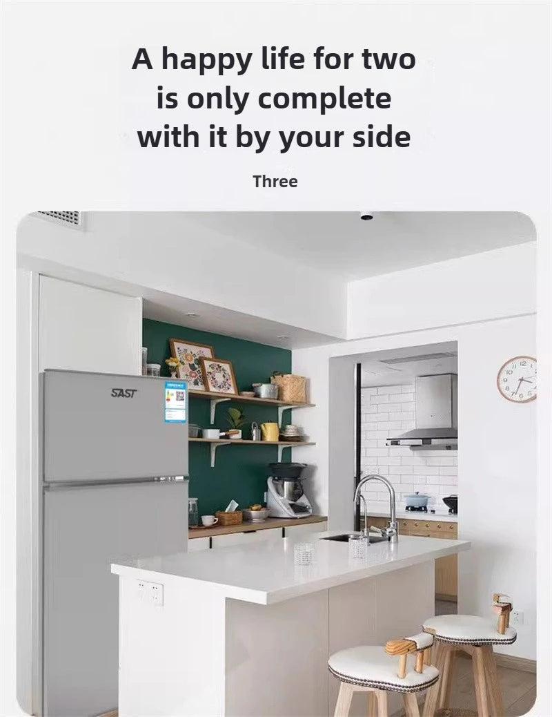 Energy Saving Refrigerator with Double Doors Small Refrigerator Home Dormitory Rental Room Freezer Refrigeration Mini Bar Fridge