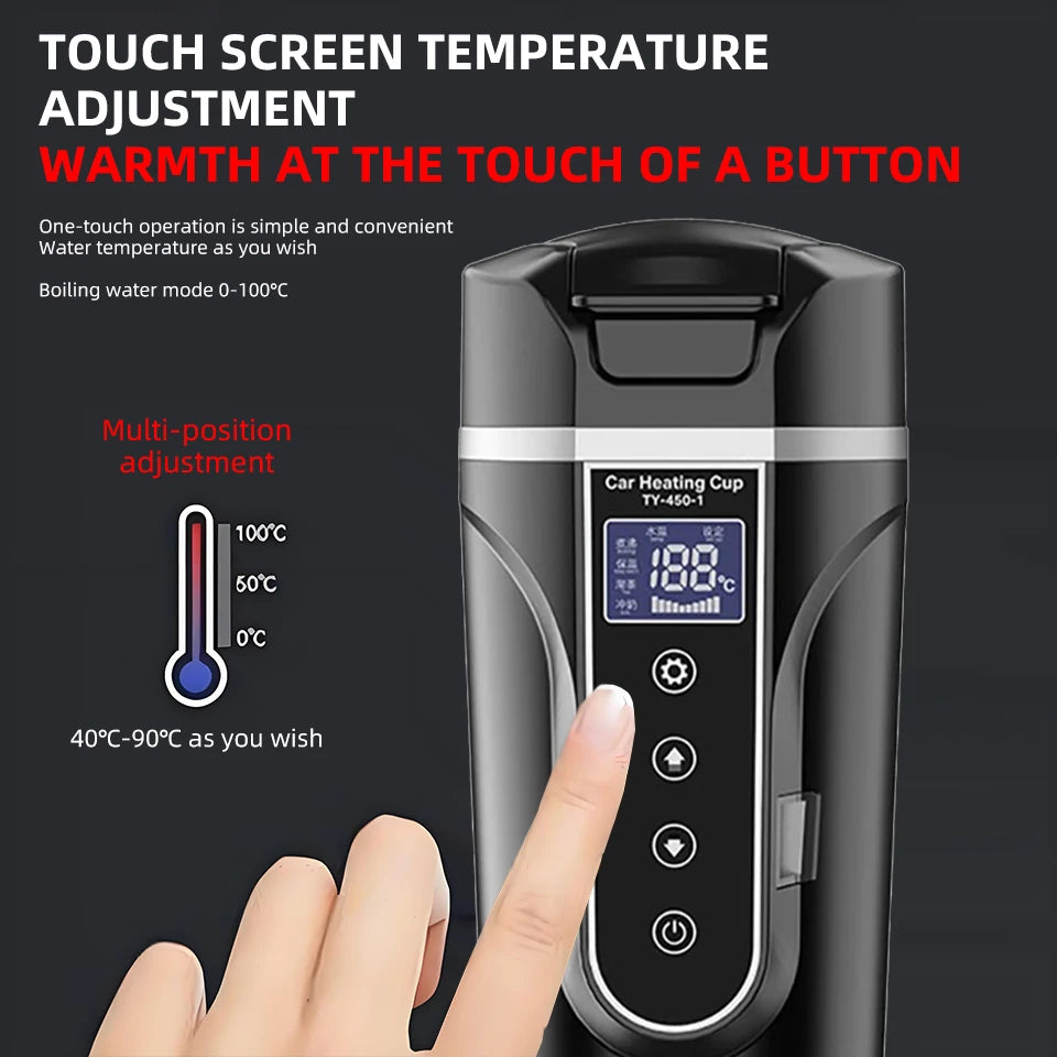 Yanace 500ML Portable Car Electric Kettle Smart Temperature Control Travel Heating Cup for Coffee Milk Tea 12V Auto Boiler