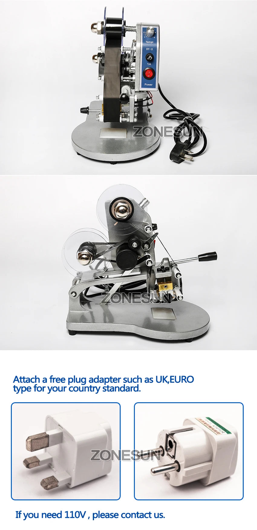 ZONESUN ZS-DY8 Manual Date Code Printer – Batch Number, Expiry & Production Date Coding Machine with A-Z Characters Ribbon