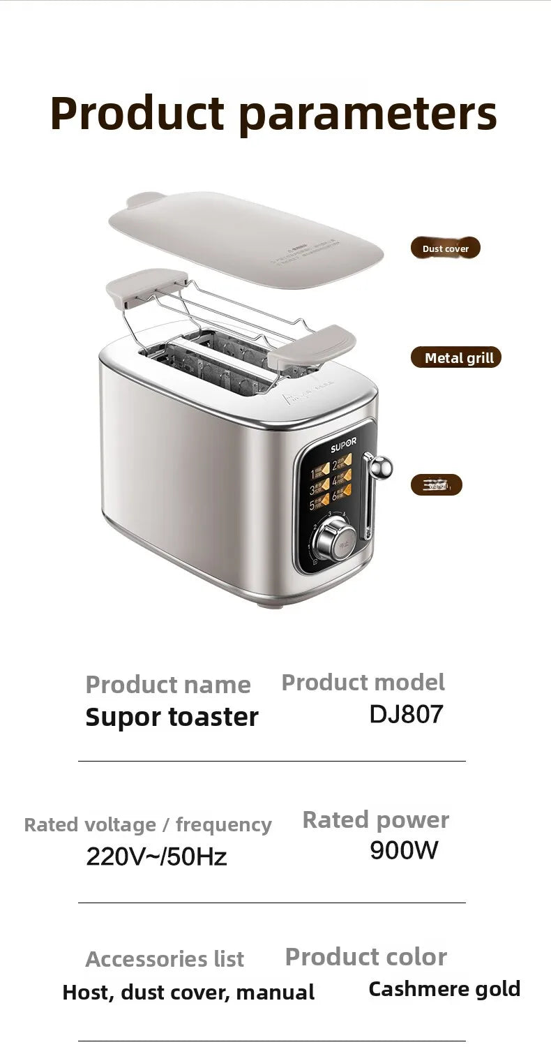 37mm Wide Slot Stainless Steel 2 Slice Toaster with Warming Rack Adjustable Browning Pop Up Breakfast Bread Toaster 토스터기