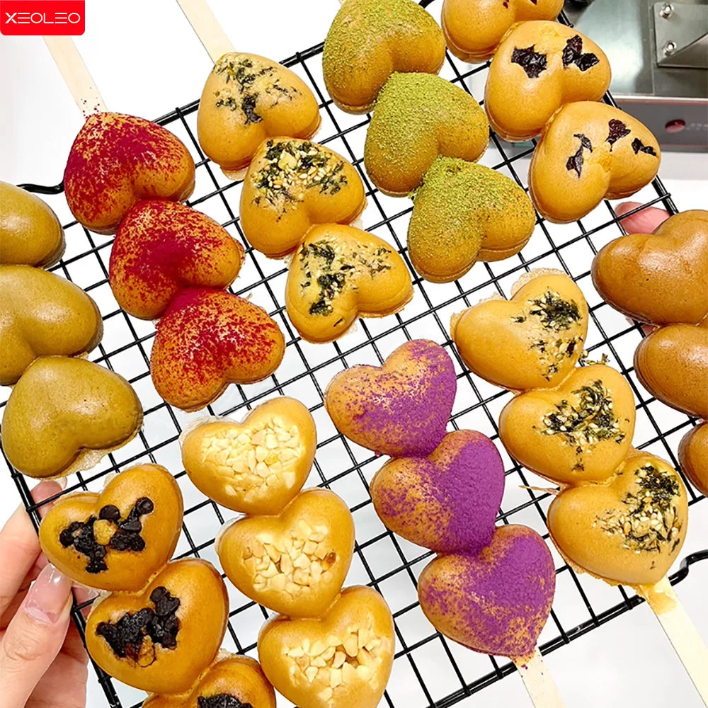 XEOLEO Electric Heart-shaped Waffle Skewer Machine Commercia Stall Egg Waffle Baker Maker Waffle Stick Maker Non-stick