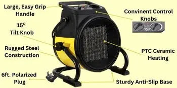 2026 New Upgrade Electric Forced Air Heater With Pivoting Base 5,120 BTU, Yellow | Electric Garage Heater