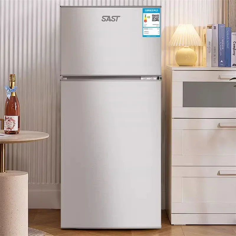 Energy Saving Refrigerator with Double Doors Small Refrigerator Home Dormitory Rental Room Freezer Refrigeration Mini Bar Fridge