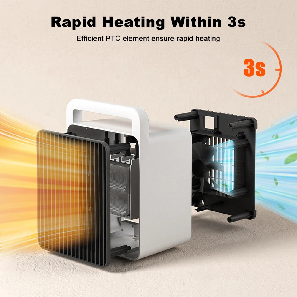 Mini Electric Heater For Room 600W PTC-Ceramic Fast Heating Portable Desk Fan Warmer Household Warm Air Bedroom Warming Machine