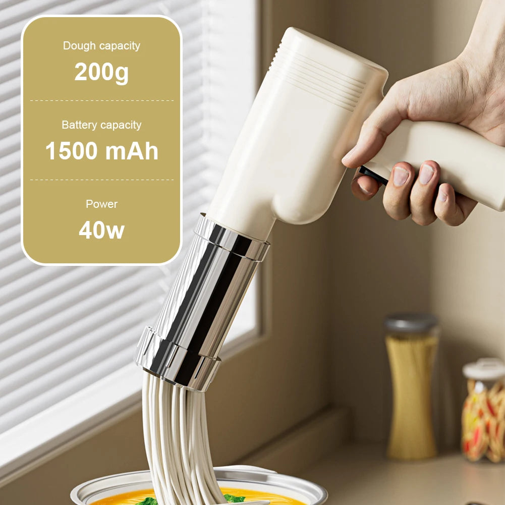 Automatic Noodle Maker Cordless Electric Pasta Extruder 5 Molds USB Charging Utility Kitchen Gadget