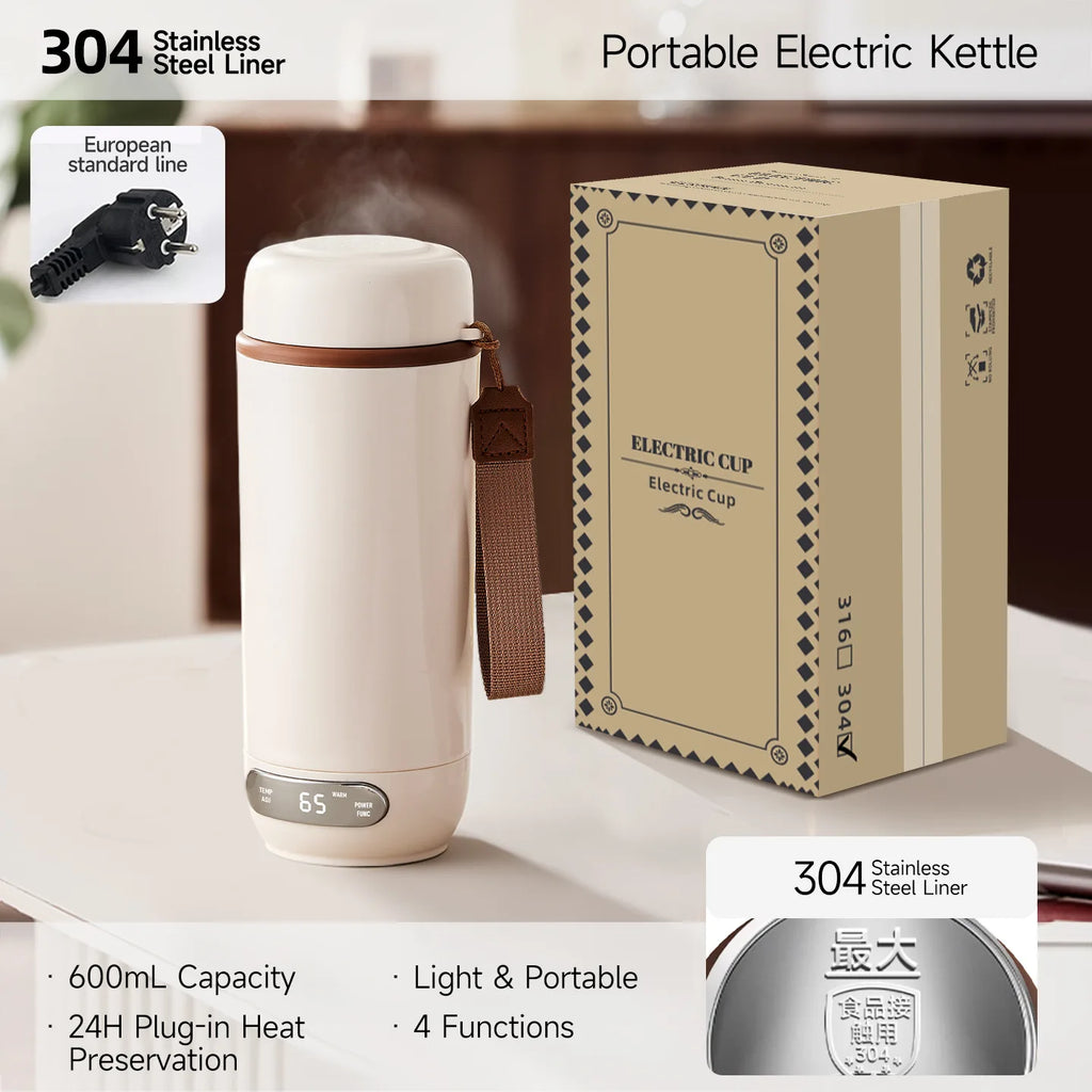 Electric Kettle Portable 600ml Travel Heating Touch Screen Intelligent Adjustable Temperature Thermal Cup