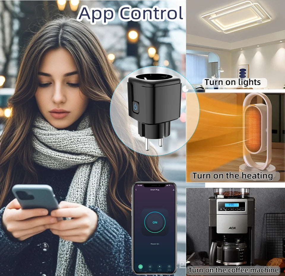 Tuya Smart Socket WiFi Remote Control EU Plug with Energy Monitoring 16A/20A Voice Control Google/Alexa Timed