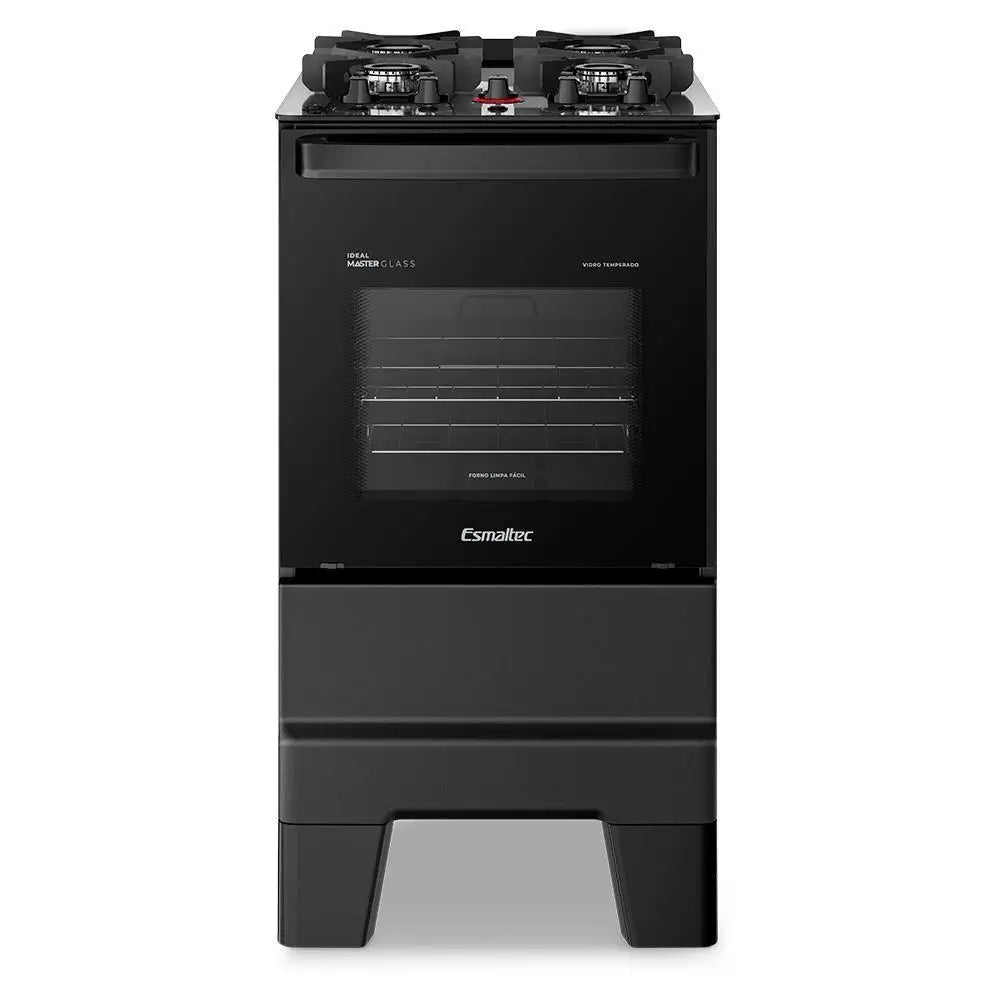 Esmaltec Ideal Master Glass 4-Burner Stove T4VFP 4127, Automatic Ignition, Black, Dual Voltage