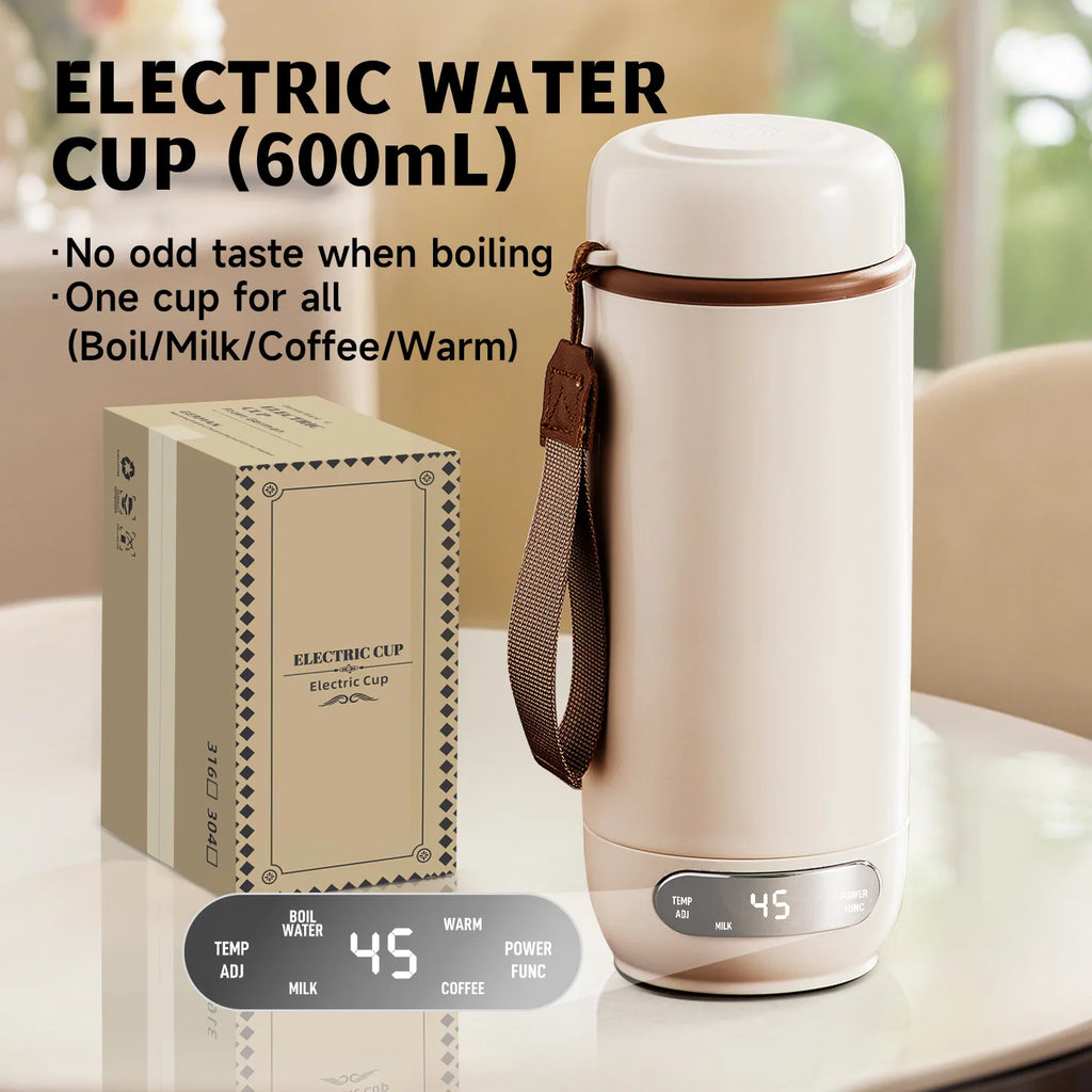 Electric Kettle Portable 600ml Travel Heating Touch Screen Intelligent Adjustable Temperature Thermal Cup