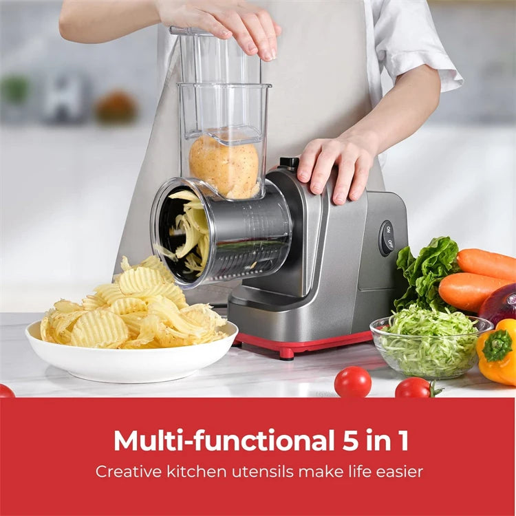 250W 5 in 1 Electric Vegetable Slicer Shredder Automatic Salad Shooter Machine Cheese Grater Carrot Cabbage Cutter
