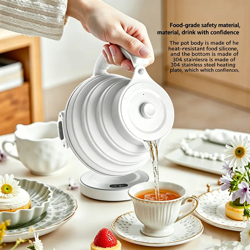 JFBONIN 555ml 220V Mini Portable Folding Electric Kettle 700W Silicone Compression Water Heater for Home And Easy Travel Use