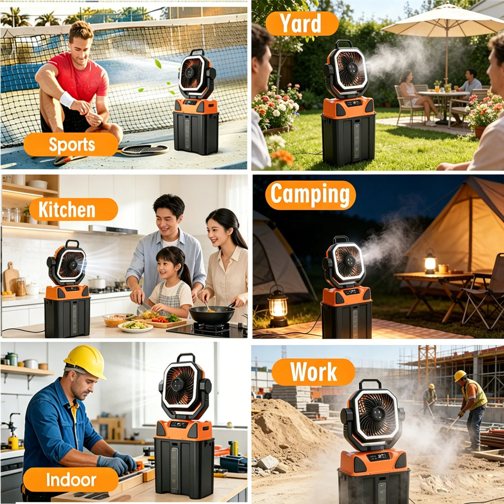 50000mAh Outdoor Camping Fan with Remote Contral 4Gears Wind Speed Up to 100 Hours Runtime Handle Portable Cooling Electric Fan